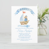 Cute Ahoy It's A Boy Bear Nautical Baby Shower Invitation (Standing Front)