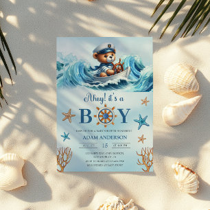 Cute Ahoy It's a Boy Nautical Baby Shower  Invitation