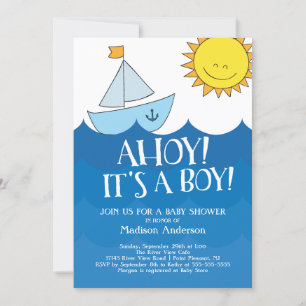 Cute Ahoy It's A Boy Nautical Invitation