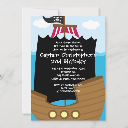 Cute Ahoy Mates Pirate Birthday Party Invitations