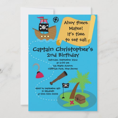 Cute Ahoy Mates Pirate Birthday Party Invitations