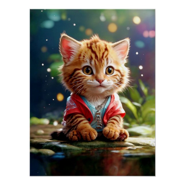 cute AI cat sits at lake / sweet KI cat Poster (Front)