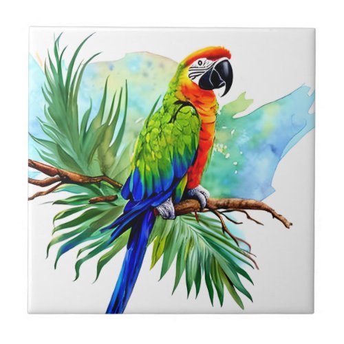 Cute AI Generated Macaw Parrot Ceramic Tile