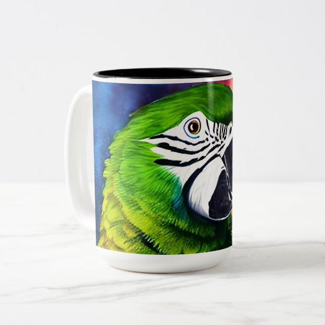 Cute AI Generated Parrot Close Up Two-Tone Coffee Mug (Front Left)