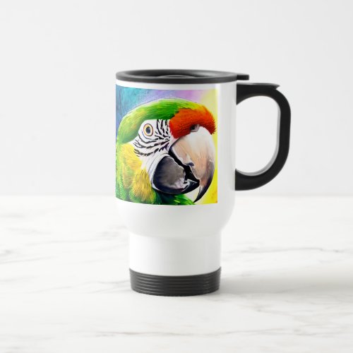 Cute AI Generated Parrots Close Up Travel Mug