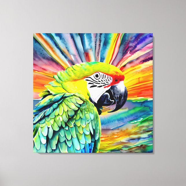 Cute AI Generated Watercolor Style Green Parrot Canvas Print (Front)