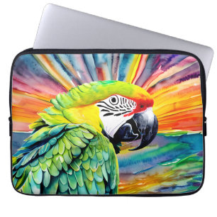 Cute AI Generated Watercolor Style Green Parrot Laptop Sleeve