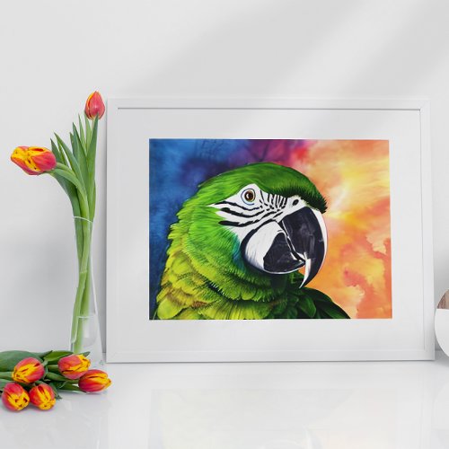 Cute AI Generated Watercolor Style Green Parrot Poster