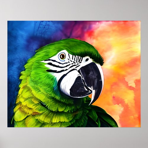 Cute AI Generated Watercolor Style Green Parrot Poster