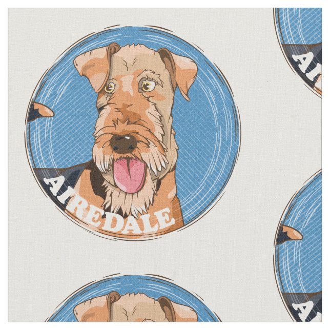 Cute Airedale dog Fabric (Close Up)
