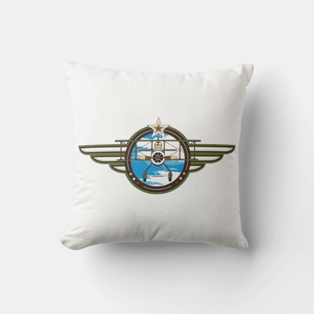 Cute Airforce Pilot and Biplane Throw Pillow (Front)