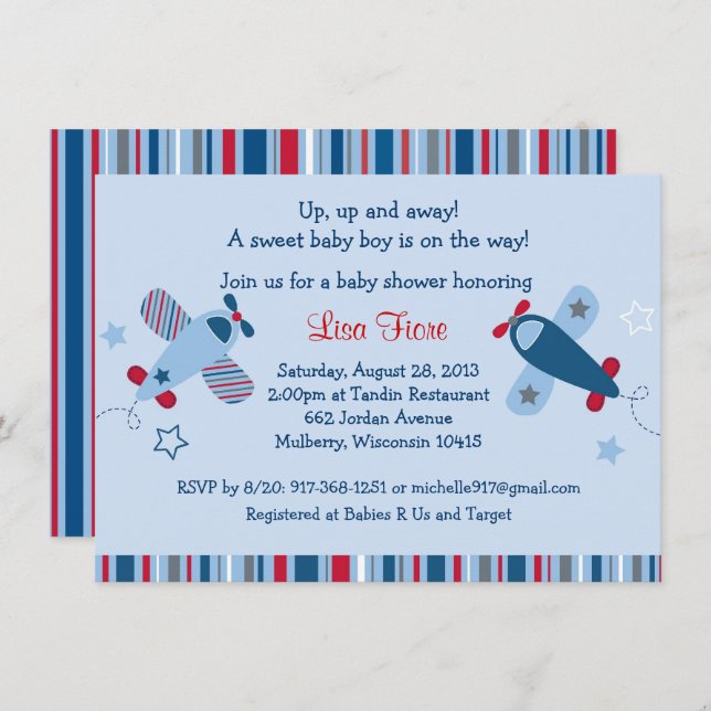 Cute Airplane Baby Shower Invitation (Front/Back)