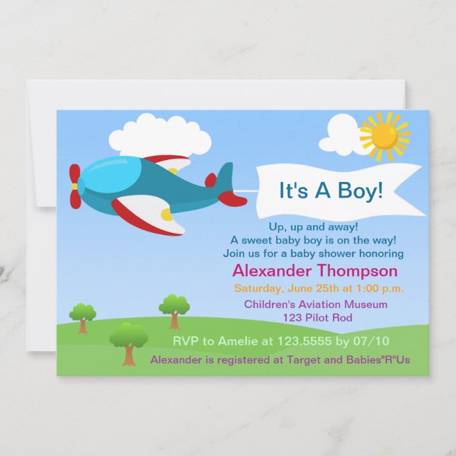 Cute Airplane Boy Baby Shower Invitation (Front)