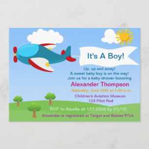 Cute Airplane Boy Baby Shower Invitation