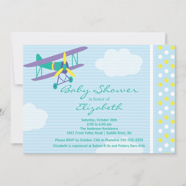 Cute Airplane Boy Baby Shower Invitation (Front)