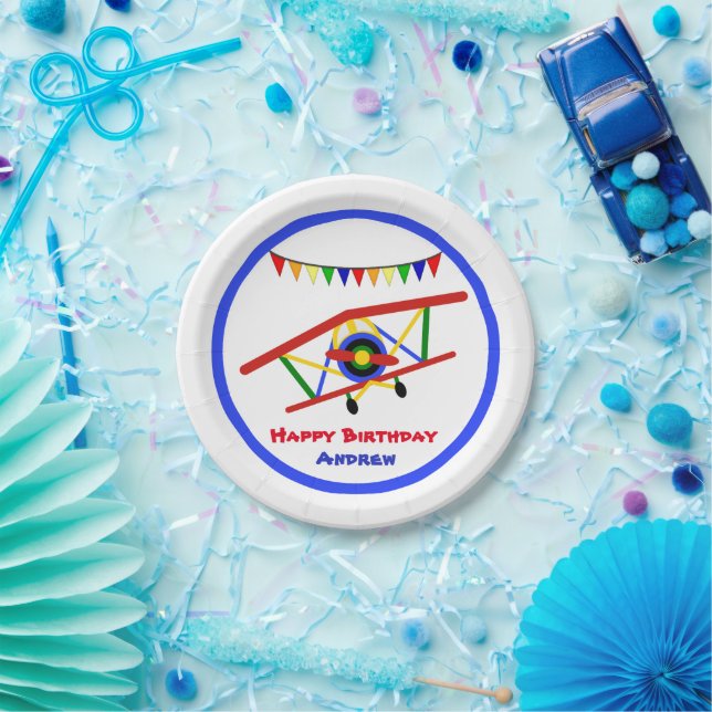 Cute Airplane Boy Birthday Party Paper Plates (Party)