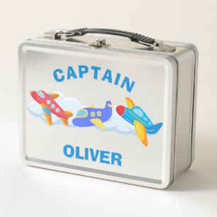 Cute Airplane Captain Metal Lunch Box