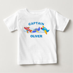 Cute Airplane Captain Personalized Baby T-Shirt