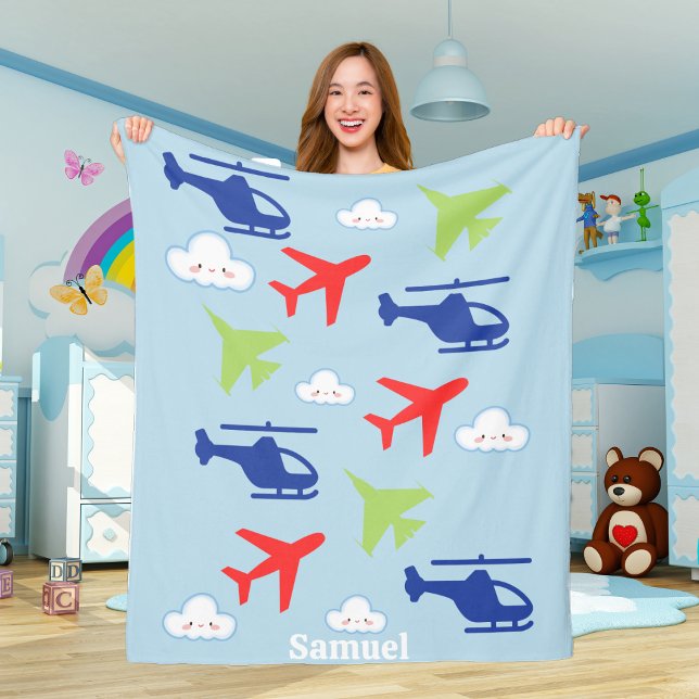 Cute Airplane Cloud, Travel, Baby Shower, Aviation Fleece Blanket (Creator Uploaded)