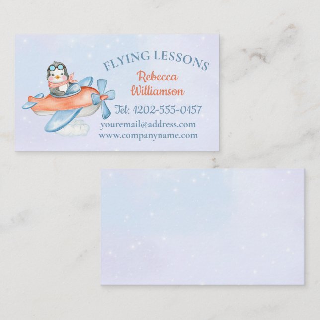 Cute Airplane Flying Business Card (Front/Back)