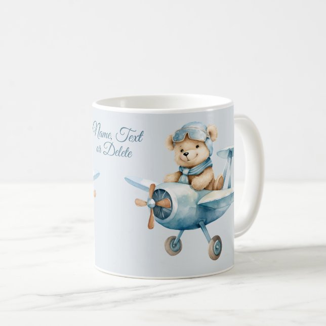 Cute Airplane Happy Blue Bear Pilot Elegant Coffee Mug (Front Right)