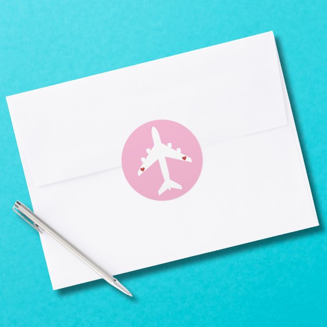 Cute Airplane Hearts Girl Pilot Pink Travel  Classic Round Sticker (Creator Uploaded)