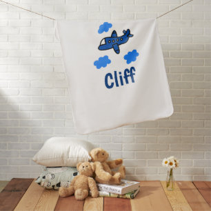 Cute Airplane in the Clouds Personalized Baby Blanket