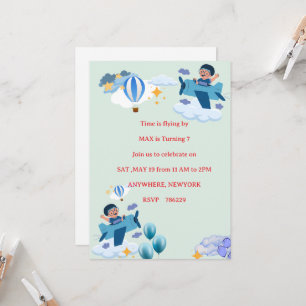 Cute Airplane Kids Birthday Invitation