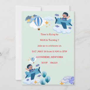 Cute Airplane Kids Birthday Invitation