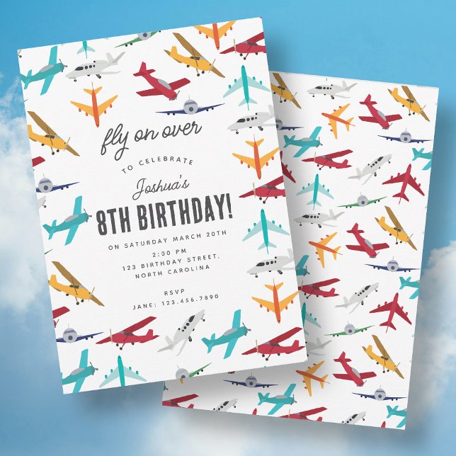 Cute Airplane Kids Birthday Party Fly on Over Invitation (Cute Airplane Kids Birthday Party Fly on Over Invitation)