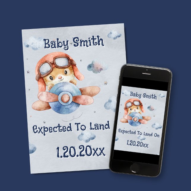Cute Airplane Landing Pregnancy Announcement (Cute Baby Boy Airplane Pregnancy Announcement)