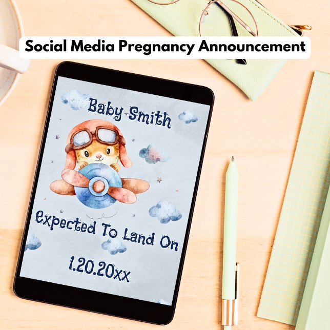 Cute Airplane Landing Social Media Boy Pregnancy Announcement (Social Media Pregnancy Announcement)
