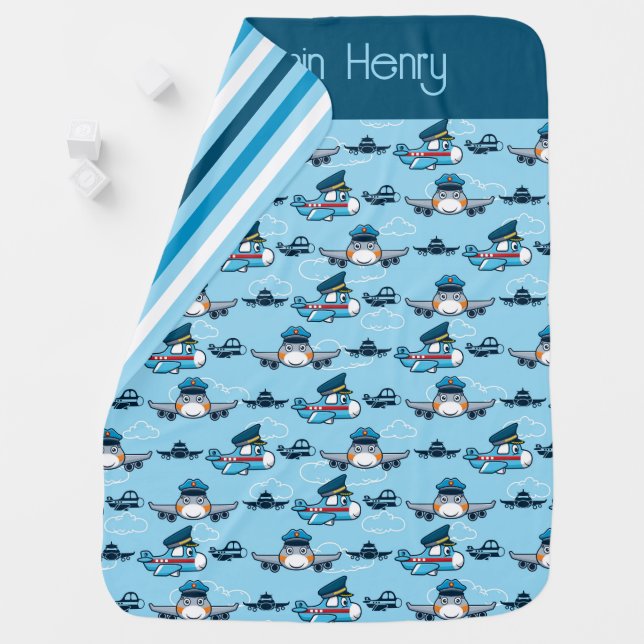 Cute Airplane Pilot Flying Baby Blanket (In Situ)