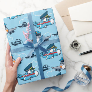 Cute Airplane Pilot Flying Wrapping Paper