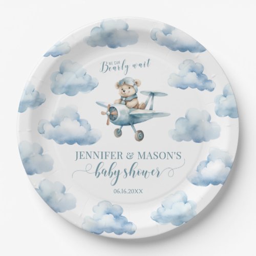Cute airplane teddy bear baby shower paper plates