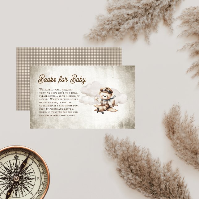 Cute Airplane Teddy Bear Books for Baby Enclosure Card (Cute Teddy Bear Airplane Baby Shower Books for Baby Enclosure Insert Card)