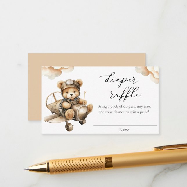 Cute airplane teddy bear diaper raffle cards (Front/Back In Situ)