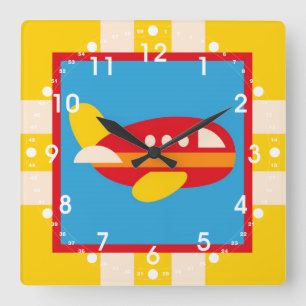 Cute Airplane Transportation Theme Kids Gifts Square Wall Clock