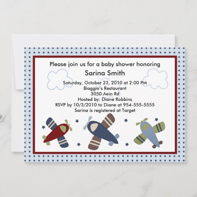Cute Airplanes Baby Shower Invitations (Front)