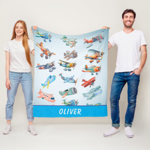 Cute Airplanes Pattern Fleece Blanket