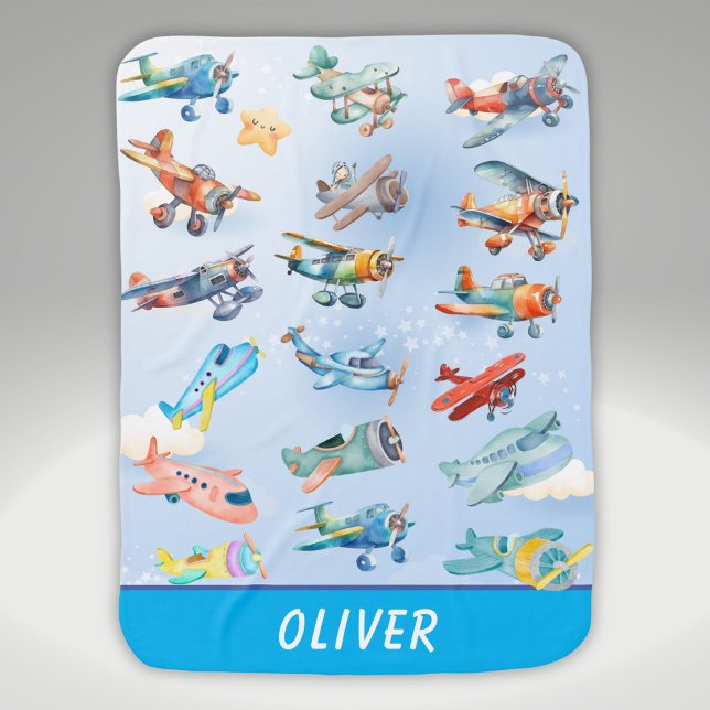Cute Airplanes Pattern Personalized Baby Blanket (Creator Uploaded)