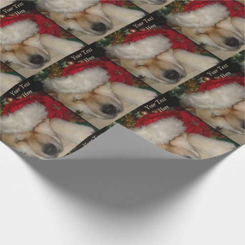 Cute akita dog asleep santa hat tinsel christmas wrapping paper