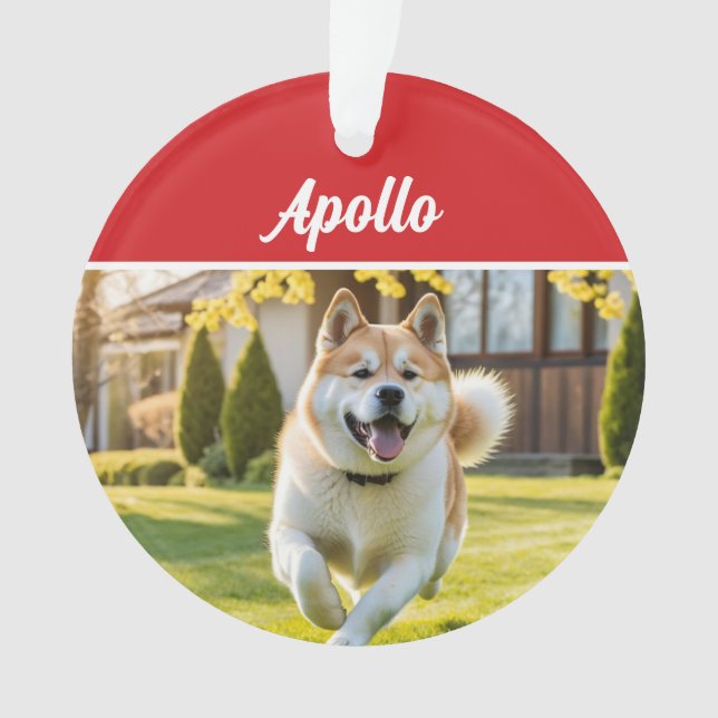 Cute Akita Dog Holiday Christmas Photo Ornament (Front)