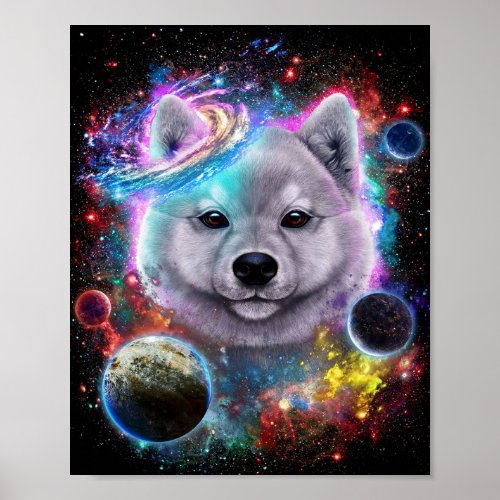 Cute Akita Dog in Space  Galaxy Print