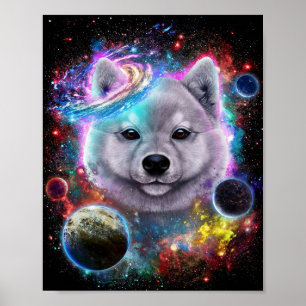 Cute Akita Dog in Space Galaxy Print