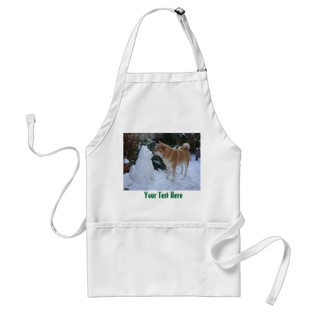 cute akita dog kissing snowman akita adult apron (Front)