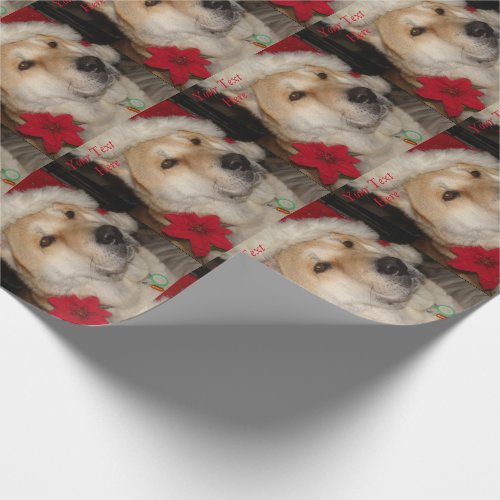 Cute akita dog red santa hat pointsettia christmas wrapping paper