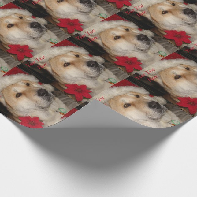 Cute akita dog red santa hat pointsettia christmas wrapping paper (Corner)