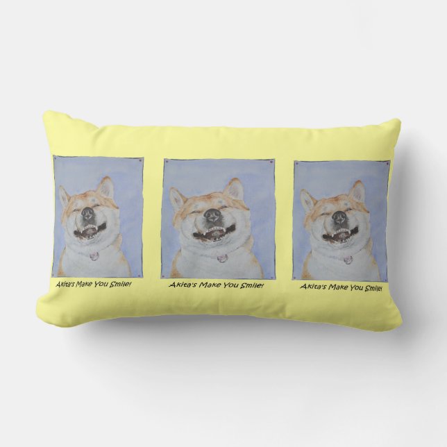 cute akita dog smiling unique and fun lumbar pillow (Front)