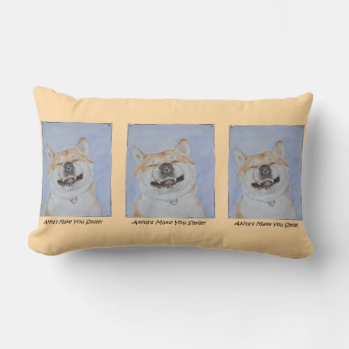 cute akita dog smiling with uplifting slogan lumbar pillow
